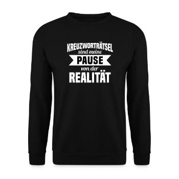 Kreuzworträtsel Pause von der Realität - Unisex Pullover - Schwarz - Vorne - Alina (178cm) & Michal (187cm)
