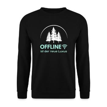 Offline ist der neue Luxus - Minimalistisches Intr - Unisex Pullover - Schwarz - Vorne - Alina (178cm) & Michal (187cm)