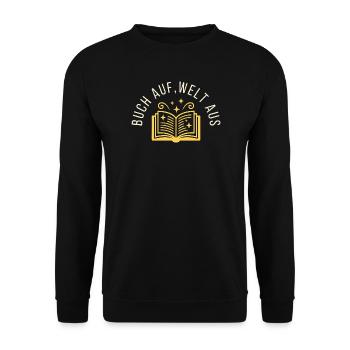 Buch auf Welt aus - Minimalistisches Bücherwurm De - Unisex Pullover - Schwarz - Vorne - Alina (178cm) & Michal (187cm)