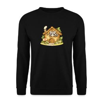 Kuscheliges Waldhaus-Raccoon - Unisex Pullover - Schwarz - Vorne - Alina (178cm) & Michal (187cm)