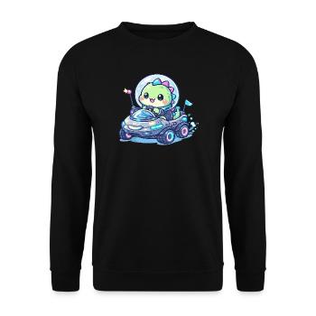 Kawaii Dino in the Space Rover - Unisex Sweatshirt - black - Front - Alina (178cm) & Michal (187cm)