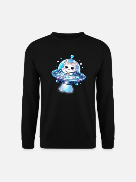 Kawaii Cats UFO Space Friend - Unisex Sweatshirt - black