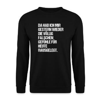 Gefühlschaos, falsche Gefühle für heute rausgelegt - Unisex Pullover - Schwarz - Vorne - Alina (178cm) & Michal (187cm)