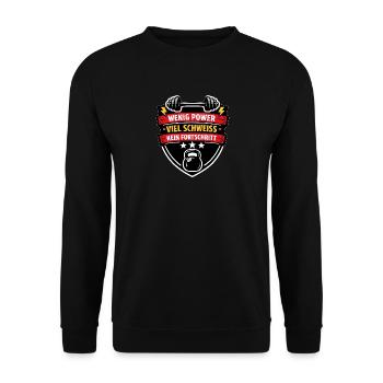Wenig Power Viel Schweiß Kein Fortschritt - Unisex Pullover - Schwarz - Vorne - Alina (178cm) & Michal (187cm)