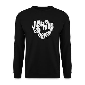 Just Hike Be Happy Schriftzug - Unisex Pullover - Schwarz - Vorne - Alina (178cm) & Michal (187cm)