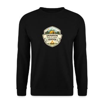 Campingfrieden Badge - Unisex Pullover - Schwarz - Vorne - Alina (178cm) & Michal (187cm)