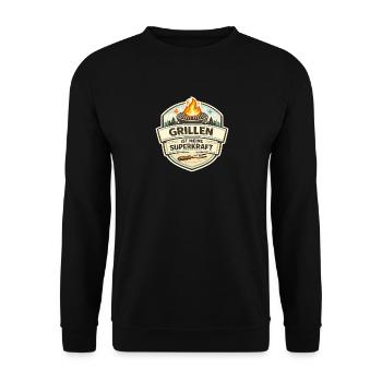 Grillen ist meine Superkraft - Unisex Pullover - Schwarz - Vorne - Alina (178cm) & Michal (187cm)