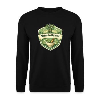 Natur heilt leise Kräuterlogo - Unisex Pullover - Schwarz - Vorne - Alina (178cm) & Michal (187cm)