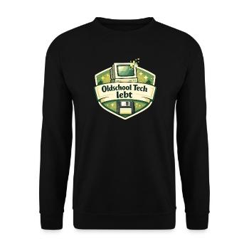 Oldschool Tech lebt - Unisex Pullover - Schwarz - Vorne - Alina (178cm) & Michal (187cm)