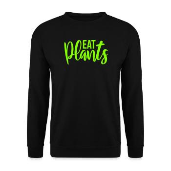 Eat Plants Funny Vegan Vegetarian Statement Logo - Unisex Sweatshirt - black - Front - Alina (178cm) & Michal (187cm)