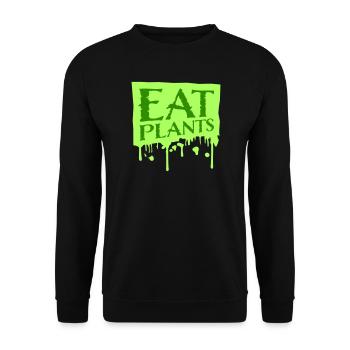 Eat Plants Funny Vegan Vegetarian Statement Logo - Unisex Sweatshirt - black - Front - Alina (178cm) & Michal (187cm)