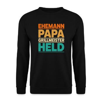 Ehemann Papa Grillmeister Held - Unisex Pullover - Schwarz - Vorne - Alina (178cm) & Michal (187cm)