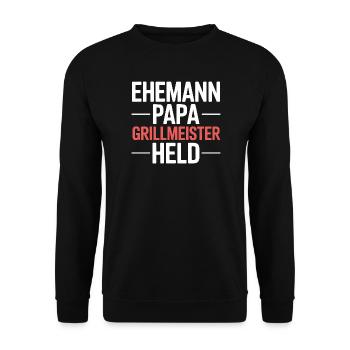 Ehemann Papa Grillmeister Held - Unisex Pullover - Schwarz - Vorne - Alina (178cm) & Michal (187cm)