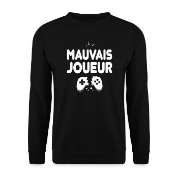Mauvais joueur humour gamer manette cassée - Sweat-shirt Unisexe - noir - Devant - Alina (178cm) & Michal (187cm)