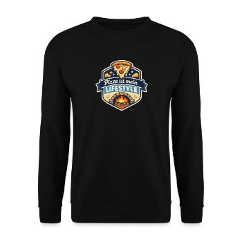 Pizza ist mein Lifestyle - Unisex Pullover - Schwarz - Vorne - Alina (178cm) & Michal (187cm)