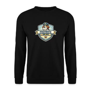 Postbote Hund Badge Motiv - Unisex Pullover - Schwarz - Vorne - Alina (178cm) & Michal (187cm)