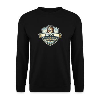 Dog Pilot Badge Cartoon - Unisex Sweatshirt - black - Front - Alina (178cm) & Michal (187cm)