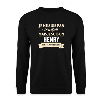 Je Ne Suis Pas Parfait Mais Je Suis Un Henry Et... - Sweat-shirt Unisexe - noir - Devant - Alina (178cm) & Michal (187cm)