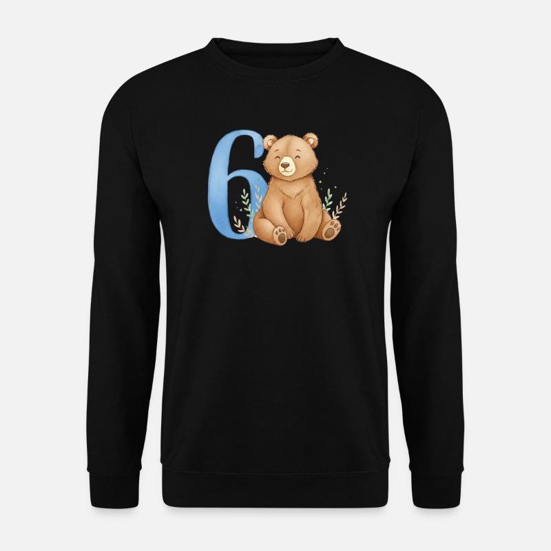 Aquarell Bär mit Zahl 6 - Unisex Pullover - Schwarz