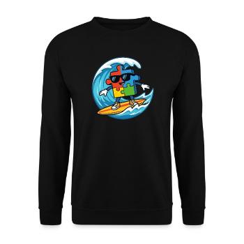 Cool Surfing Puzzle Piece Mascot Summer Beach Art - Unisex Sweatshirt - black - Front - Alina (178cm) & Michal (187cm)