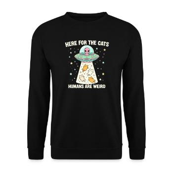 Here For The Cats – Humans Are Weird - Unisex Sweatshirt - black - Front - Alina (178cm) & Michal (187cm)