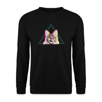 Neon Retro Cat Geometric Triangle Art - Unisex Sweatshirt - black - Front - Alina (178cm) & Michal (187cm)