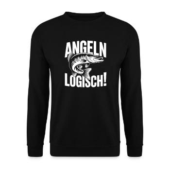 Angeln Logisch! - Unisex Pullover - Schwarz - Vorne - Alina (178cm) & Michal (187cm)