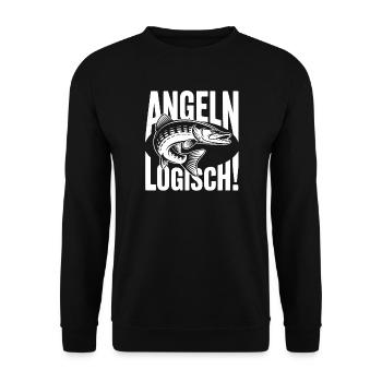 Angeln Logisch - Unisex Pullover - Schwarz - Vorne - Alina (178cm) & Michal (187cm)