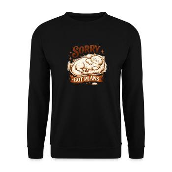 Katze schläft: Sorry, hab Pläne Prokrastination - Unisex Pullover - Schwarz - Vorne - Alina (178cm) & Michal (187cm)