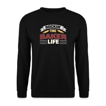 Rockin : La vie du boulanger, le dicton du boulanger - Sweat-shirt Unisexe - noir - Devant - Alina (178cm) & Michal (187cm)