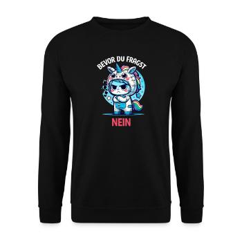 Bevor Du Fragst Nein Einhorn Design - Unisex Pullover - Schwarz - Vorne - Alina (178cm) & Michal (187cm)