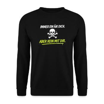 Neon Schädelkreuz mit Spruch - Unisex Pullover - Schwarz - Vorne - Alina (178cm) & Michal (187cm)