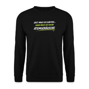 Atemgeräusche Neon-Spruch - Unisex Pullover - Schwarz - Vorne - Alina (178cm) & Michal (187cm)