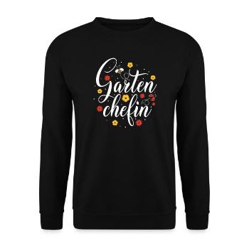 Gartenchefin Blütenzauber - Unisex Pullover - Schwarz - Vorne - Alina (178cm) & Michal (187cm)