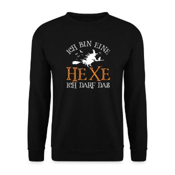 Hexe auf dem Besen - Unisex Pullover - Schwarz - Vorne - Alina (178cm) & Michal (187cm)