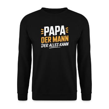 Papa Der Mann Der Alles Kann Geschenk - Unisex Pullover - Schwarz - Vorne - Alina (178cm) & Michal (187cm)