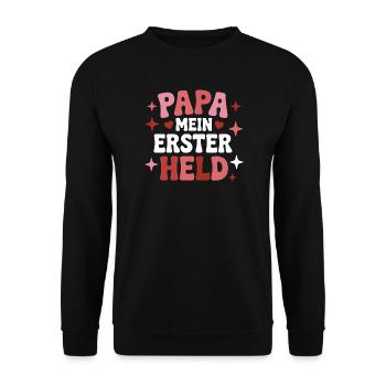 Papa Mein Erster Held Kinder Sohn Tochter Vater - Unisex Pullover - Schwarz - Vorne - Alina (178cm) & Michal (187cm)