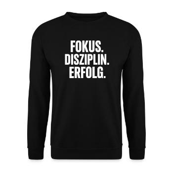 Fokus Disziplin Erfolg Motiv - Unisex Pullover - Schwarz - Vorne - Alina (178cm) & Michal (187cm)