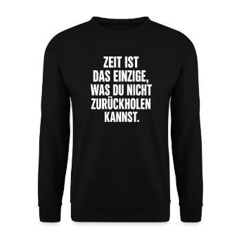 Zeit: Das Unwiederholbare - Unisex Pullover - Schwarz - Vorne - Alina (178cm) & Michal (187cm)