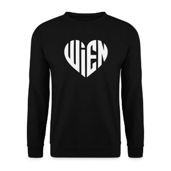 Wien Typo Geometrisches Herz  - Unisex Pullover - Schwarz - Vorne - Alina (178cm) & Michal (187cm)