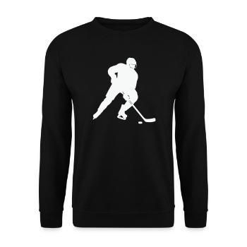 Eishockey Silhouette im Spielfluss - Unisex Pullover - Schwarz - Vorne - Alina (178cm) & Michal (187cm)
