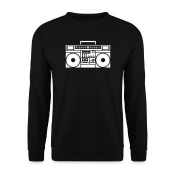 Retro Boombox Grafik Schwarzweiß - Unisex Pullover - Schwarz - Vorne - Alina (178cm) & Michal (187cm)