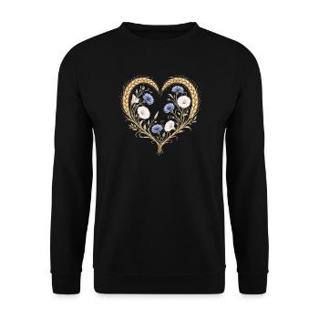 Weizen Herz Kornblume Winde Blumen Natur Motiv   - Unisex Pullover - Schwarz - Vorne - Alina (178cm) & Michal (187cm)
