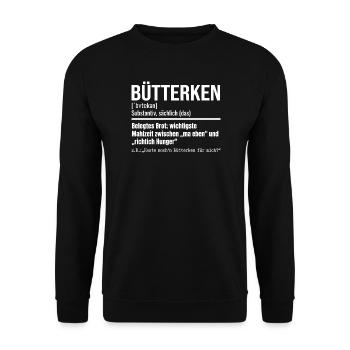 Bütterken Definition, Ruhrpott, Ruhrgeiet Dialekt - Unisex Pullover - Schwarz - Vorne - Alina (178cm) & Michal (187cm)