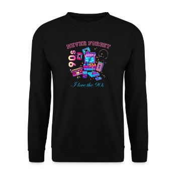 Retro 90er vergisst niemals - Unisex Pullover - Schwarz - Vorne - Alina (178cm) & Michal (187cm)