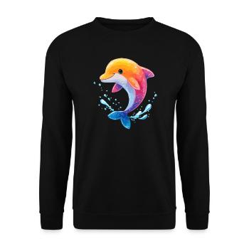 Farbiger Delfin Spritz - Unisex Pullover - Schwarz - Vorne - Alina (178cm) & Michal (187cm)