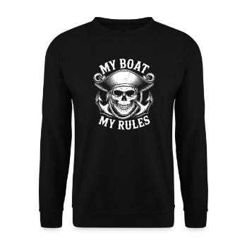 Mein Boot, Meine Regeln – Piraten Skull - Unisex Pullover - Schwarz - Vorne - Alina (178cm) & Michal (187cm)