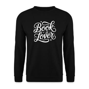 Buchliebhaber Typo-Schwung - Unisex Pullover - Schwarz - Vorne - Alina (178cm) & Michal (187cm)