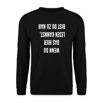 Inverted capital letters Typo - Unisex Sweatshirt - black - Front - Alina (178cm) & Michal (187cm)