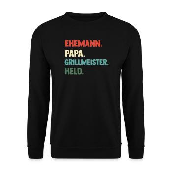 Papa Vater Held Grillmeister BBQ Geschenk - Unisex Pullover - Schwarz - Vorne - Alina (178cm) & Michal (187cm)